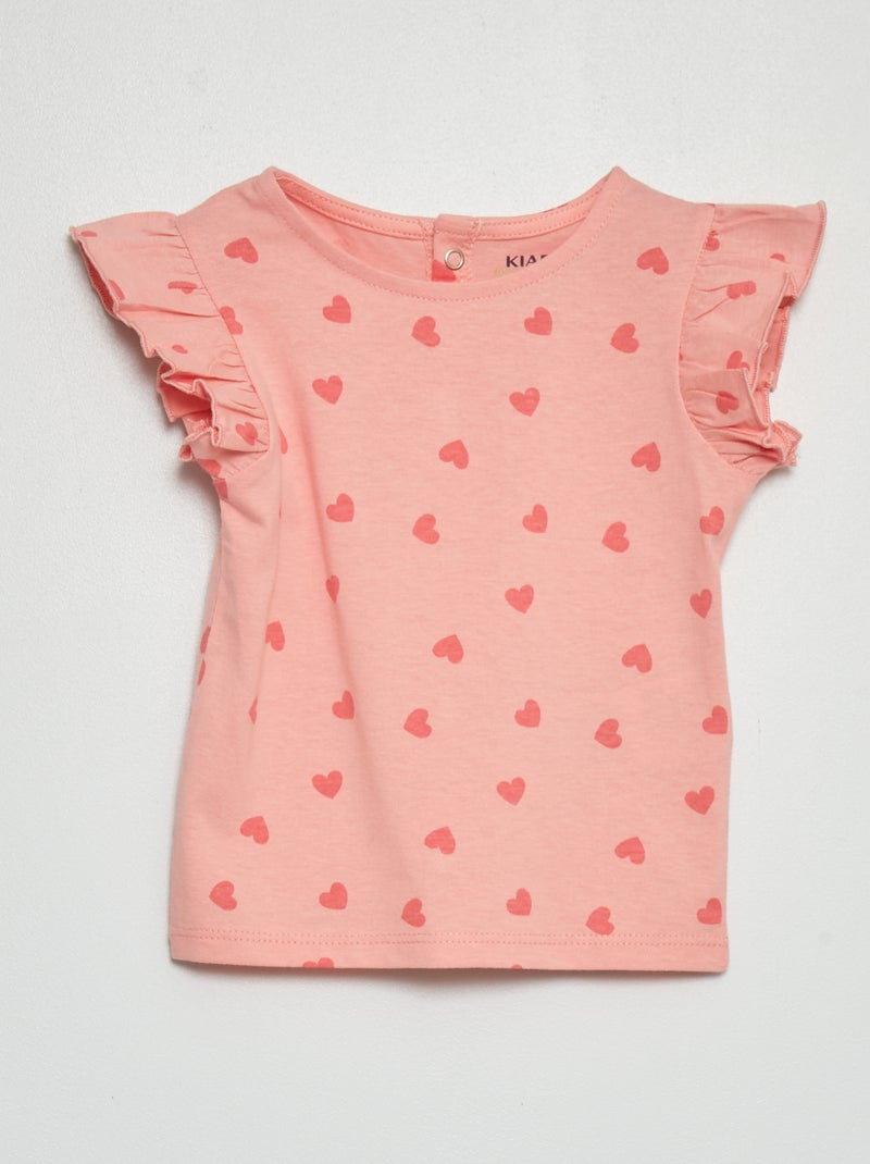 Tee-shirt à manches volantées Rose - Kiabi