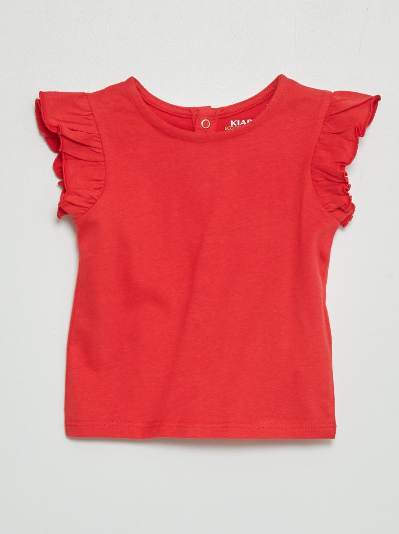 Tee-shirt à manches volantées rouge cerise - Kiabi