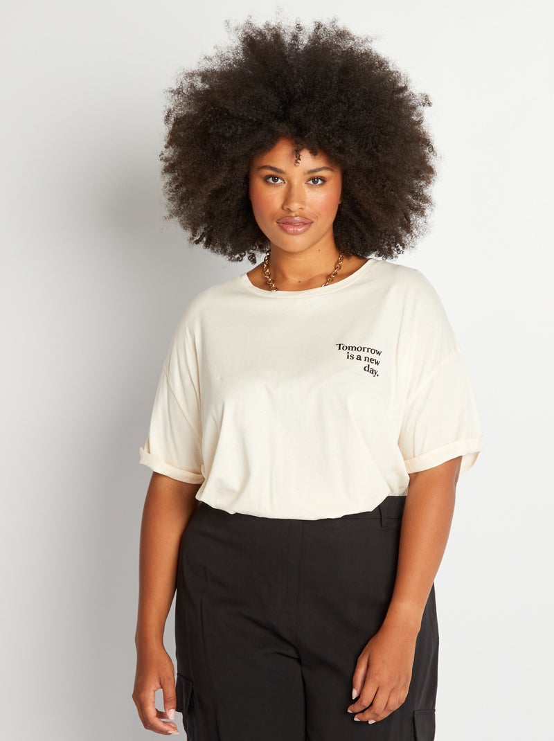Tee-shirt à message brodé Beige - Kiabi