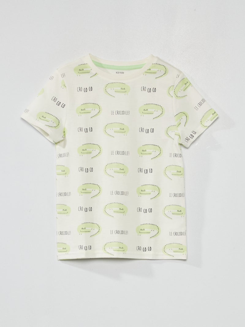 Tee-shirt à motif pur coton Blanc 'croco' - Kiabi