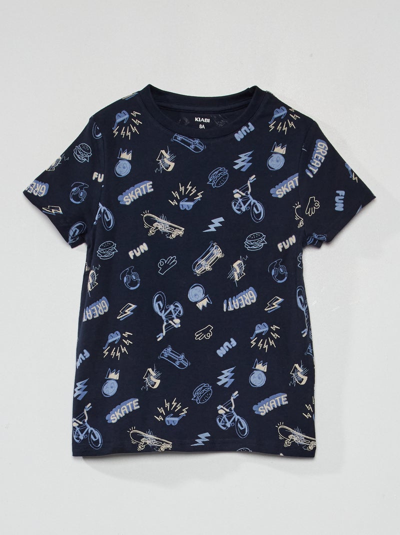 Tee-shirt à motif pur coton Bleu marine 'skate' - Kiabi