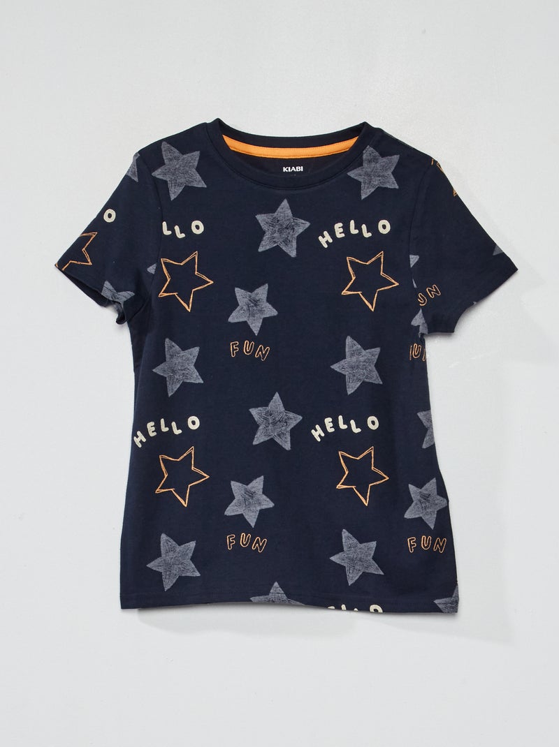 Tee-shirt à motif pur coton BLEU - Kiabi