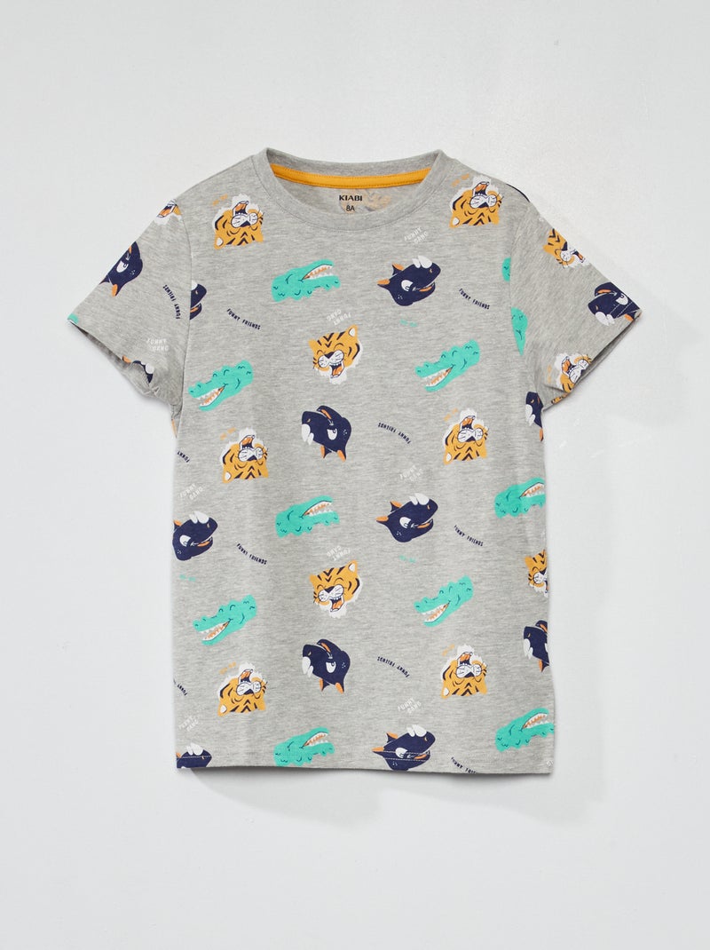 Tee-shirt à motif pur coton GRIS - Kiabi