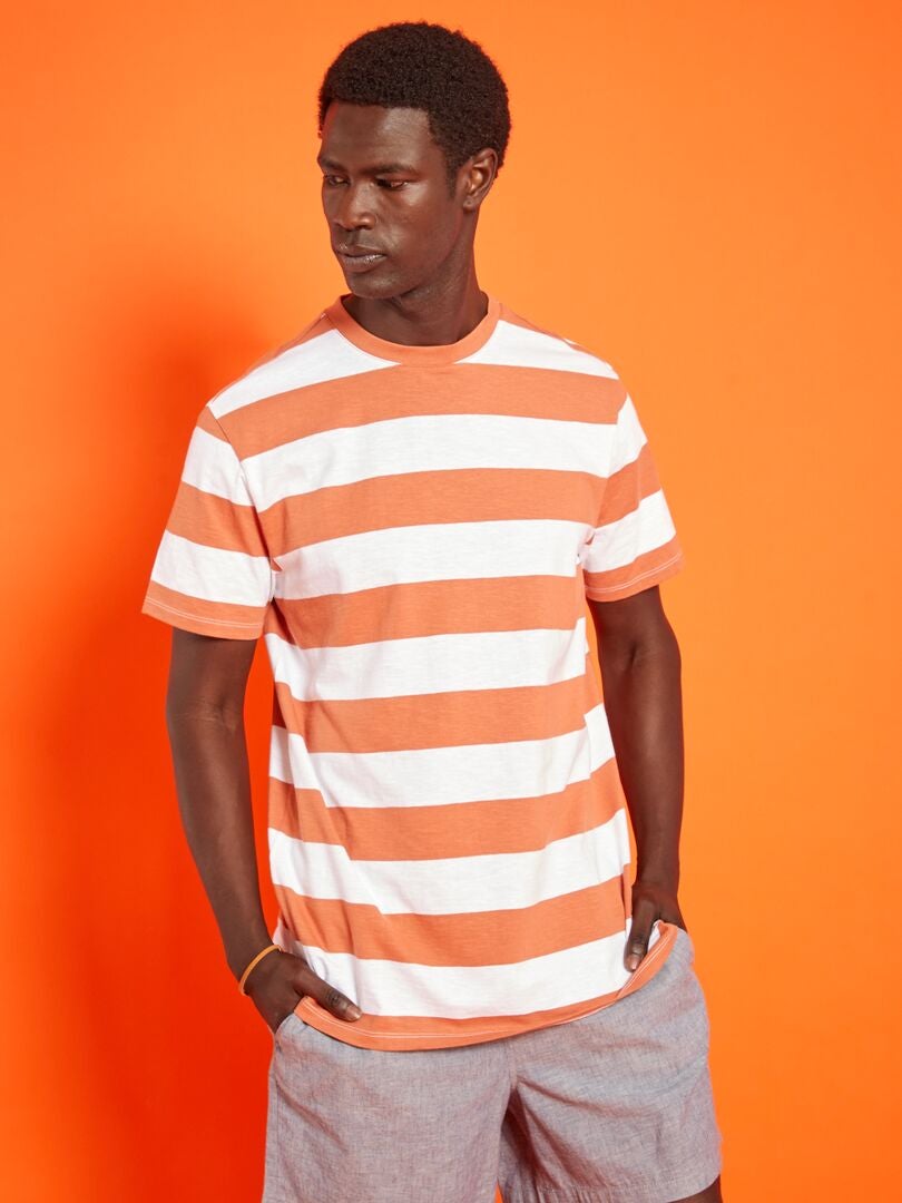 Tee-shirt à rayures Orange - Kiabi