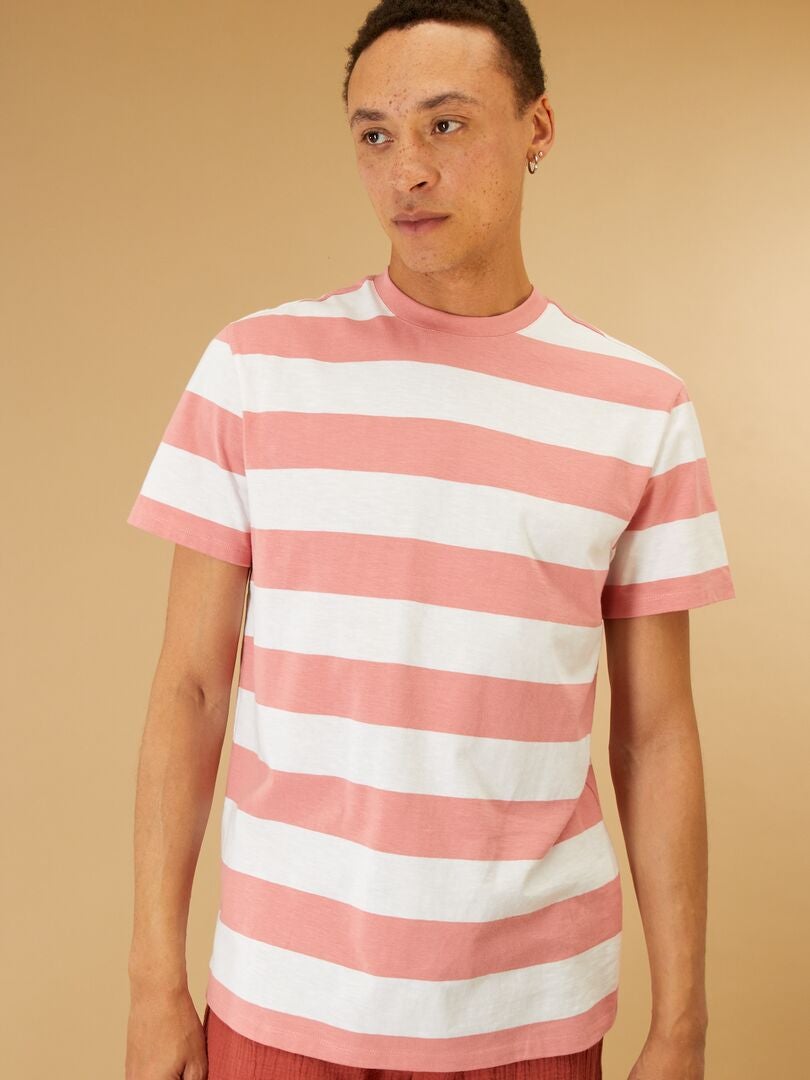 Tee-shirt à rayures rose - Kiabi