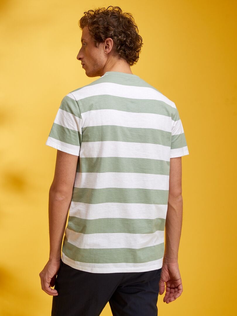 Tee-shirt à rayures vert gris - Kiabi