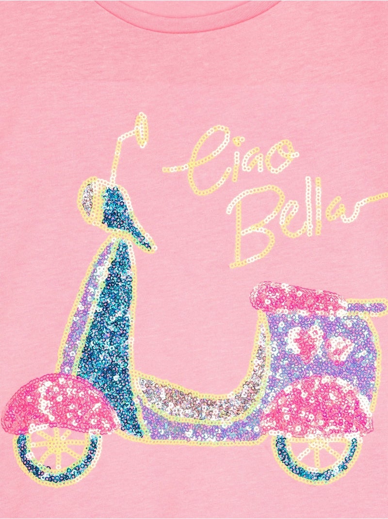 Tee shirt à sequins Rose - Kiabi