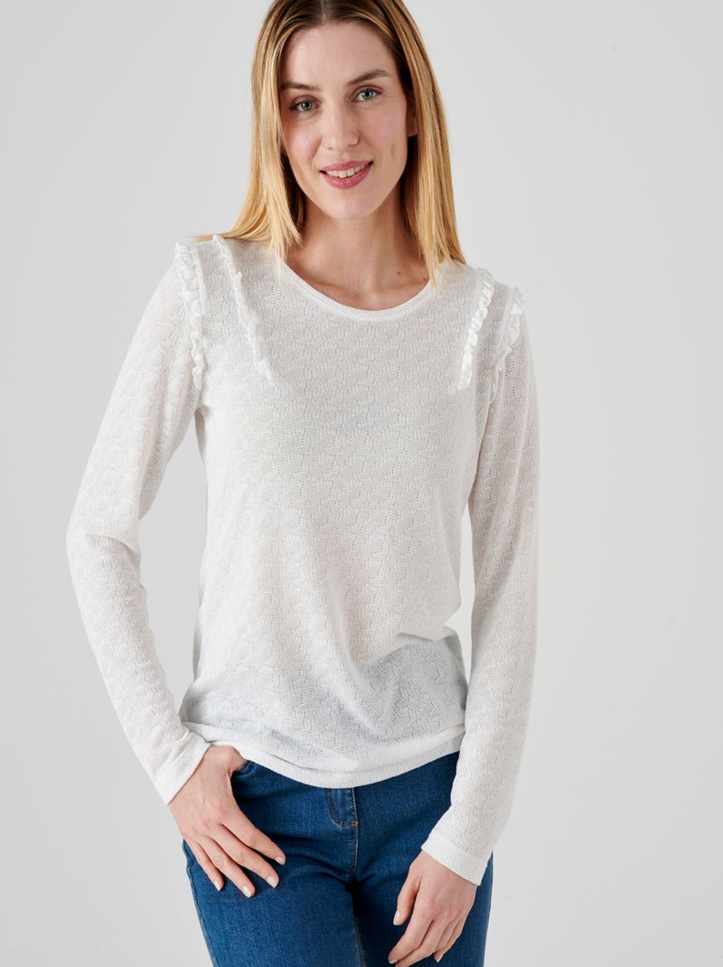 Tee-shirt à volants - Damart Blanc cassé - Kiabi