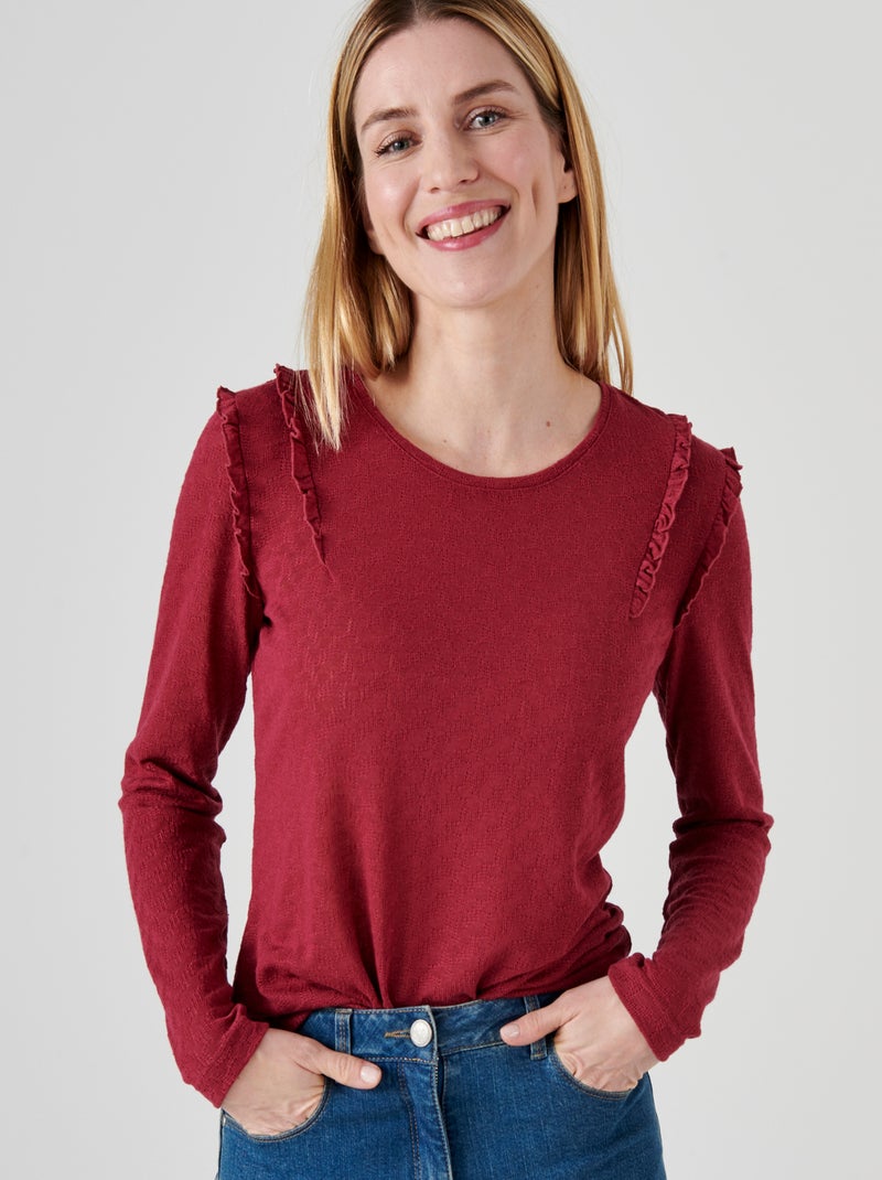 Tee-shirt à volants - Damart Rose framboise - Kiabi