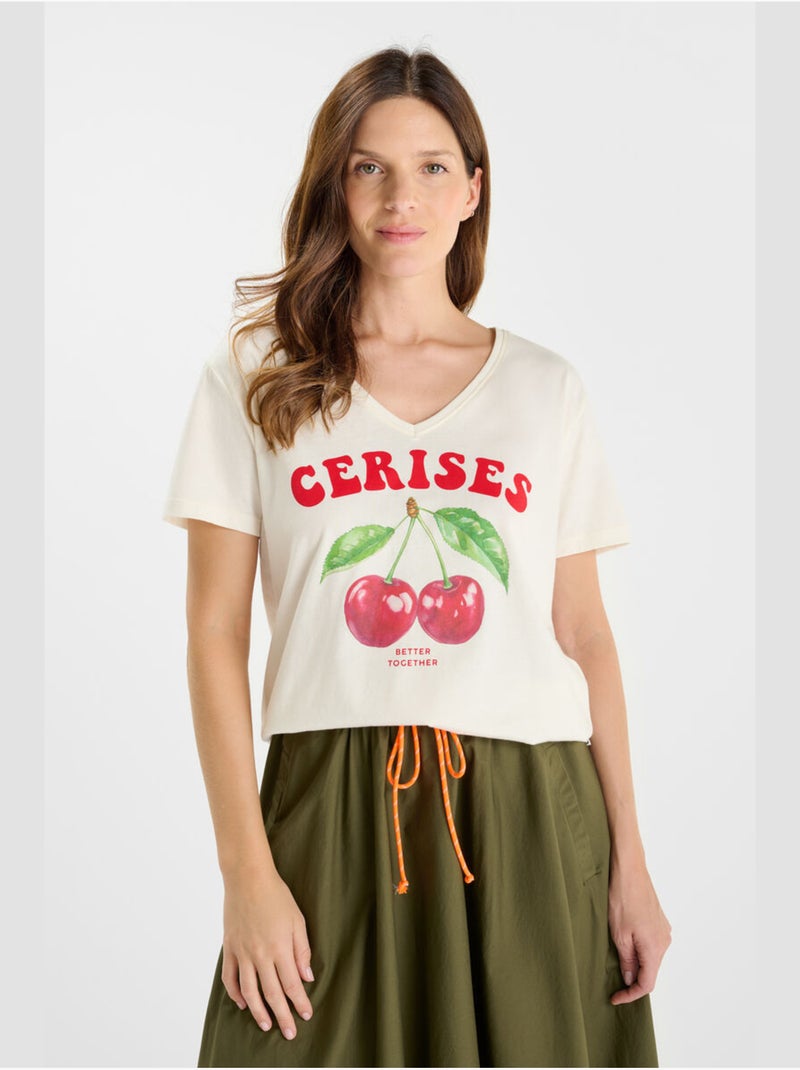 Tee-Shirt ALYNE 'Le Temps Des Cerises' Blanc - Kiabi