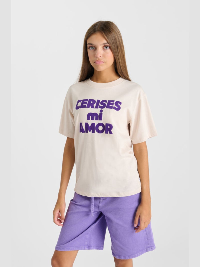 Tee-Shirt AMORIGI 'Le Temps Des Cerises' Beige - Kiabi
