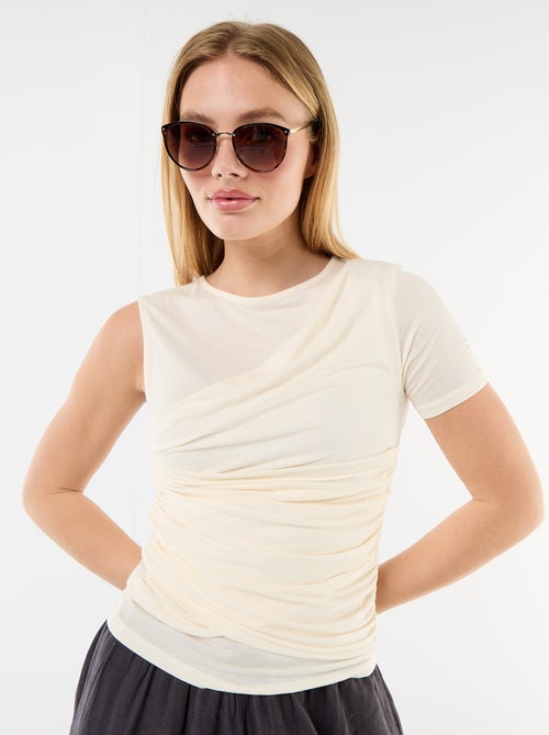Tee-shirt asymétrique avec drapé épaule - Kiabi
