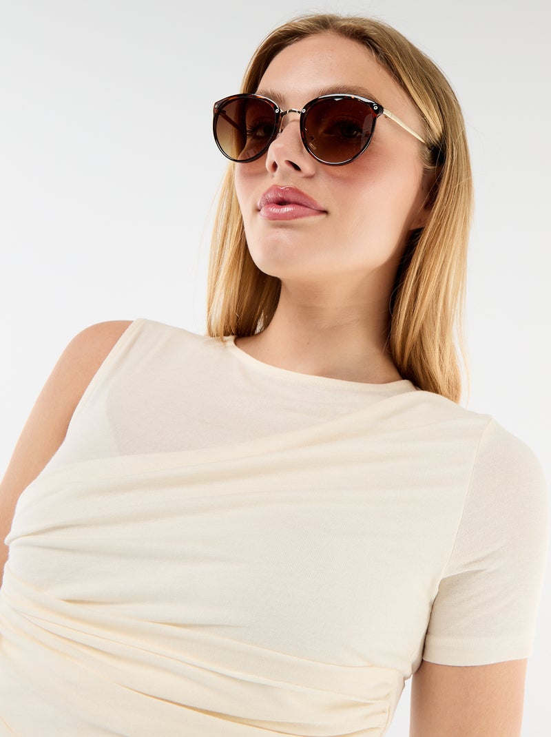 Tee-shirt asymétrique avec drapé épaule Ecru - Kiabi