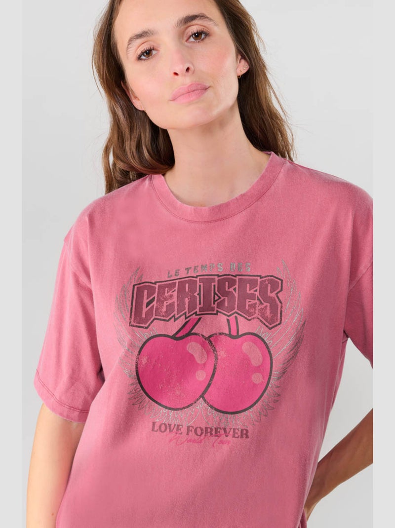 Tee-Shirt ATRABA 'Le Temps Des Cerises' Rose - Kiabi