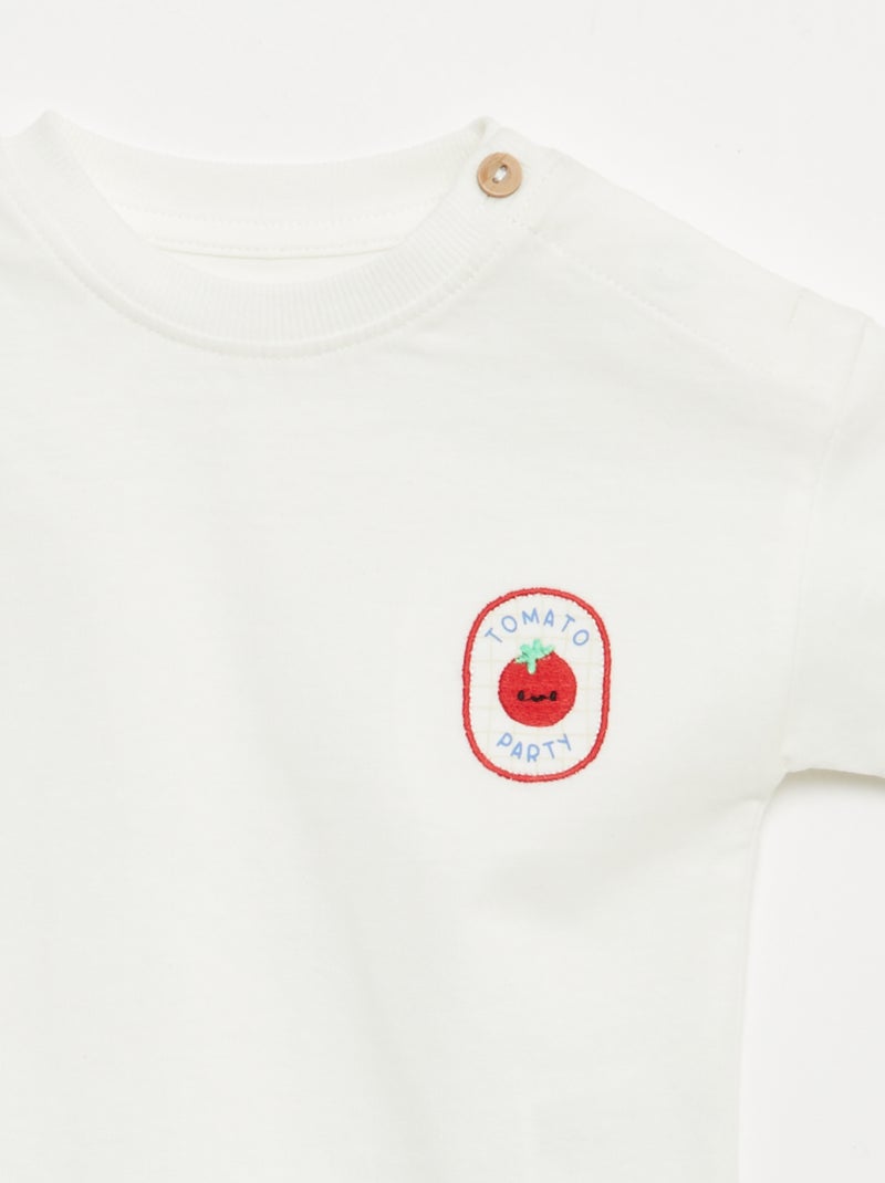 Tee-shirt avec broderie sur poitrine Blanc - Kiabi