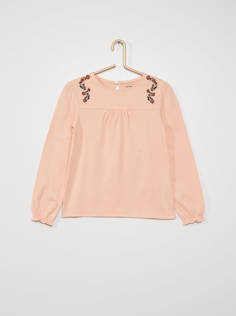 Tee-shirt avec broderies rose - Kiabi