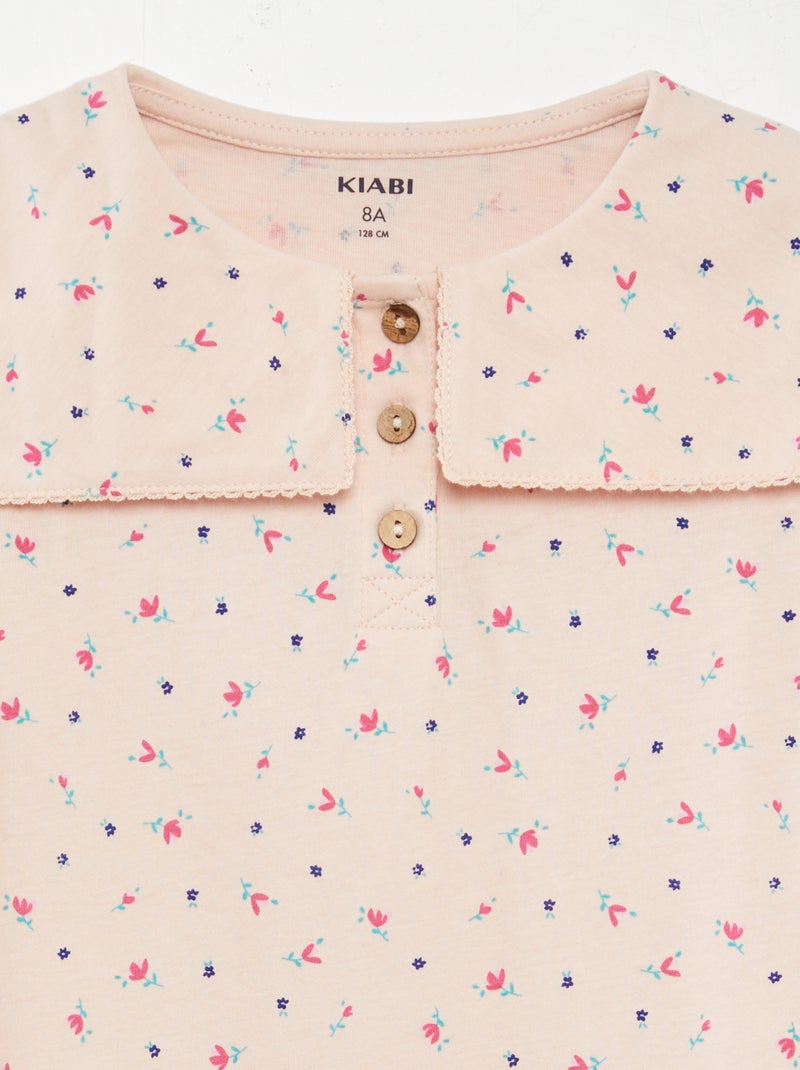 Tee-shirt avec col claudine carré Rose - Kiabi