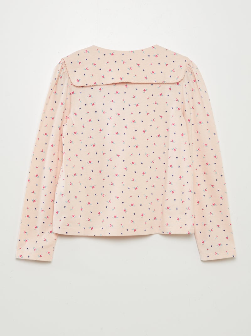 Tee-shirt avec col claudine carré Rose - Kiabi