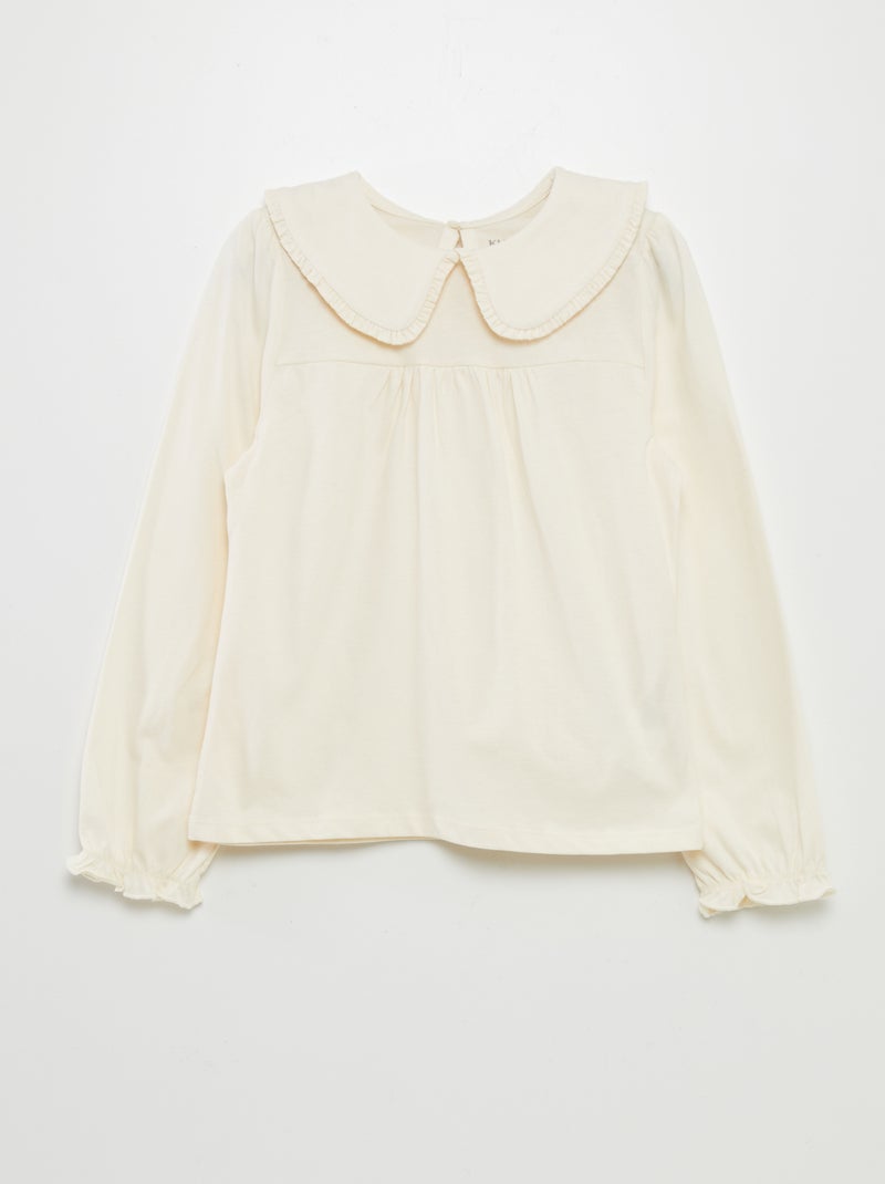 Tee-shirt avec col claudine Crème - Kiabi