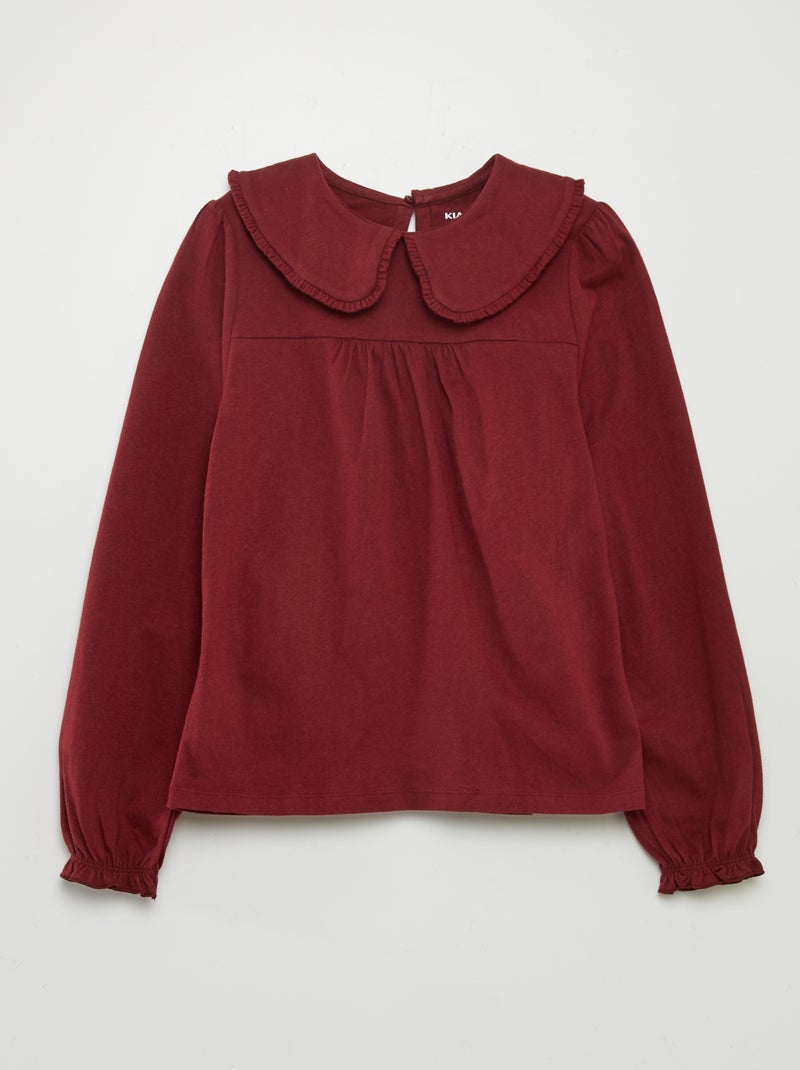 Tee-shirt avec col claudine Rouge - Kiabi