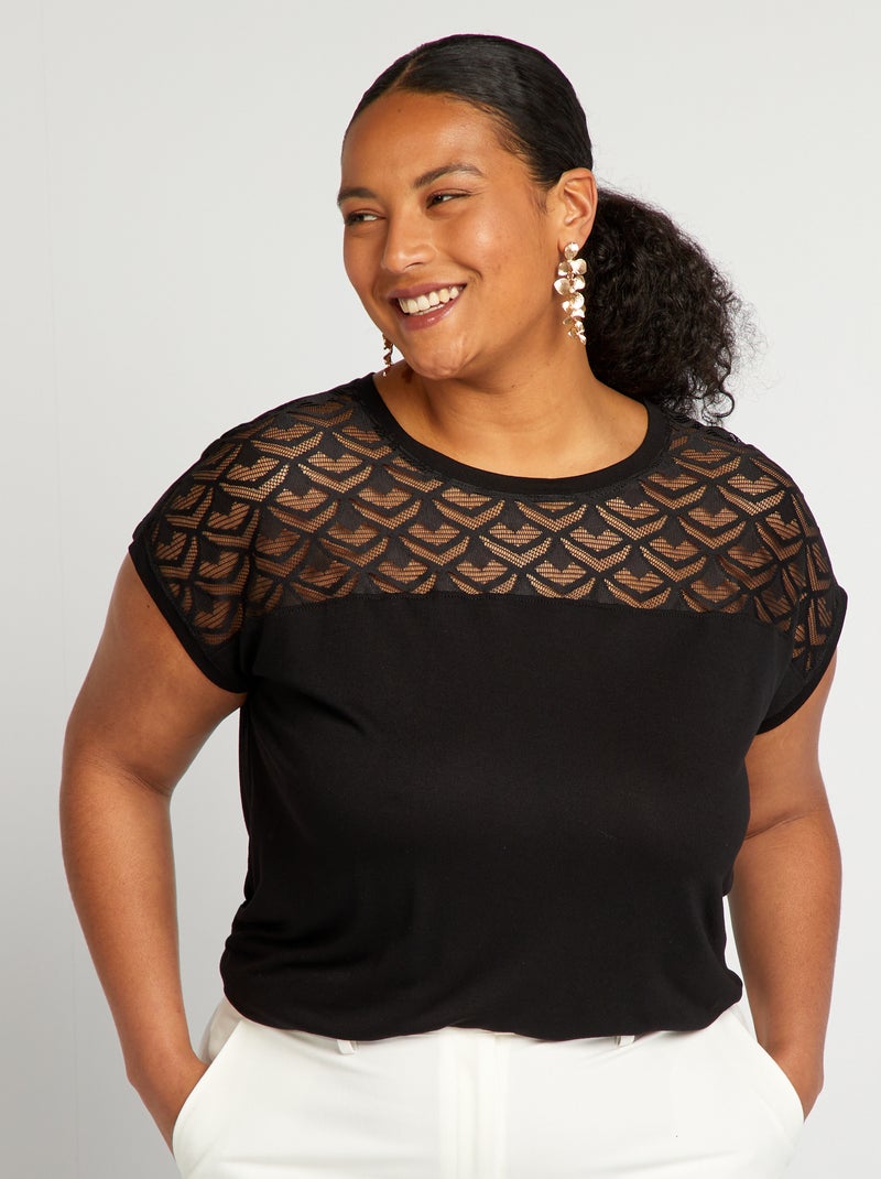 Tee-shirt avec dentelle 'Only Carmakoma' noir - Kiabi