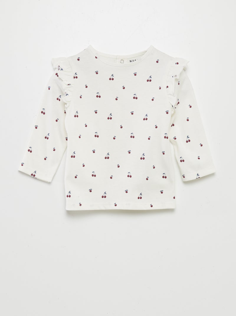 Tee-shirt avec épaules volantées Blanc cerise - Kiabi