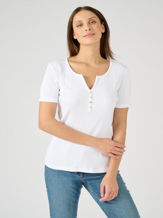 Tee-shirt avec jeux de fines côtes pur coton - Damart