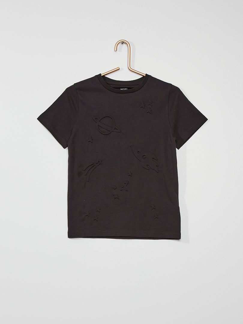 Tee-shirt avec motifs embossés gris foncé - Kiabi