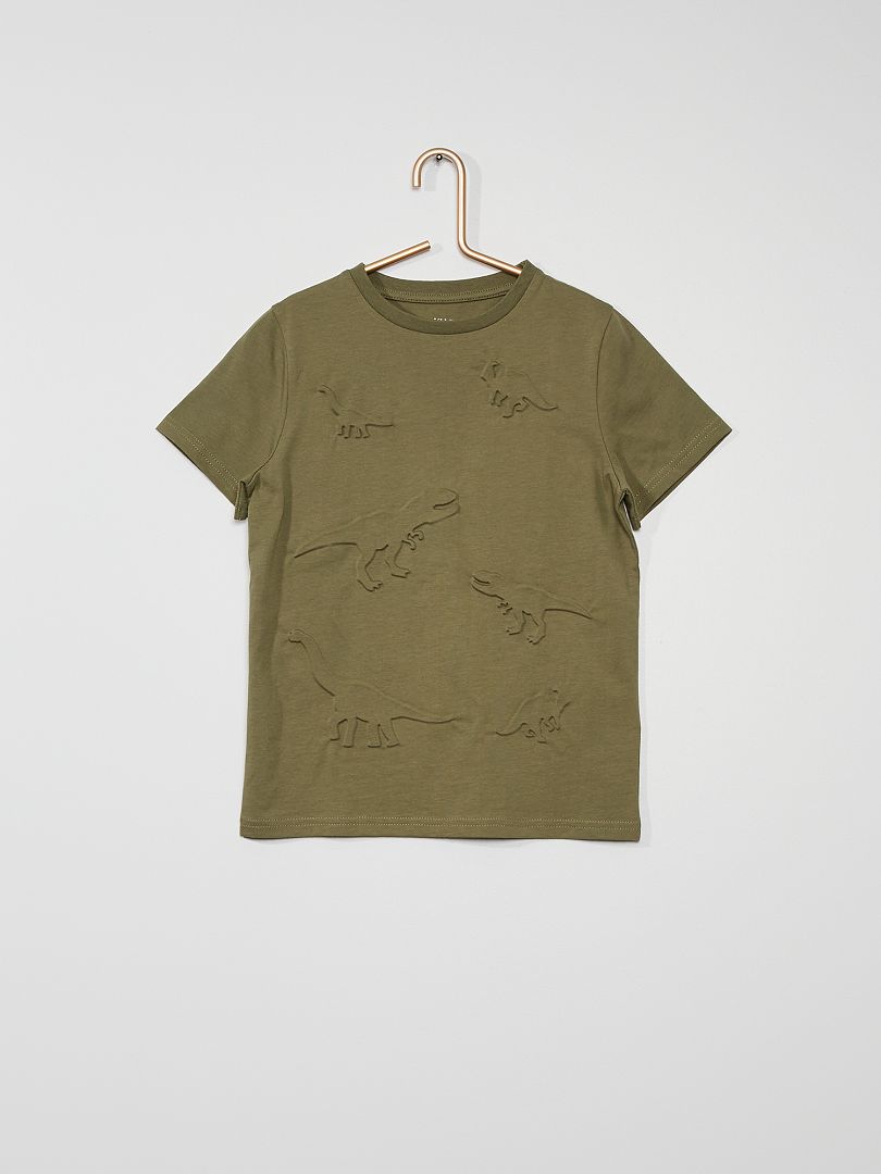 Tee-shirt avec motifs embossés vert lichen - Kiabi