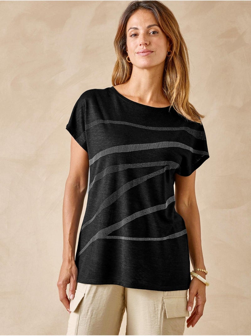 Tee-shirt avec strass manches T - DAXON Noir Noir - Kiabi
