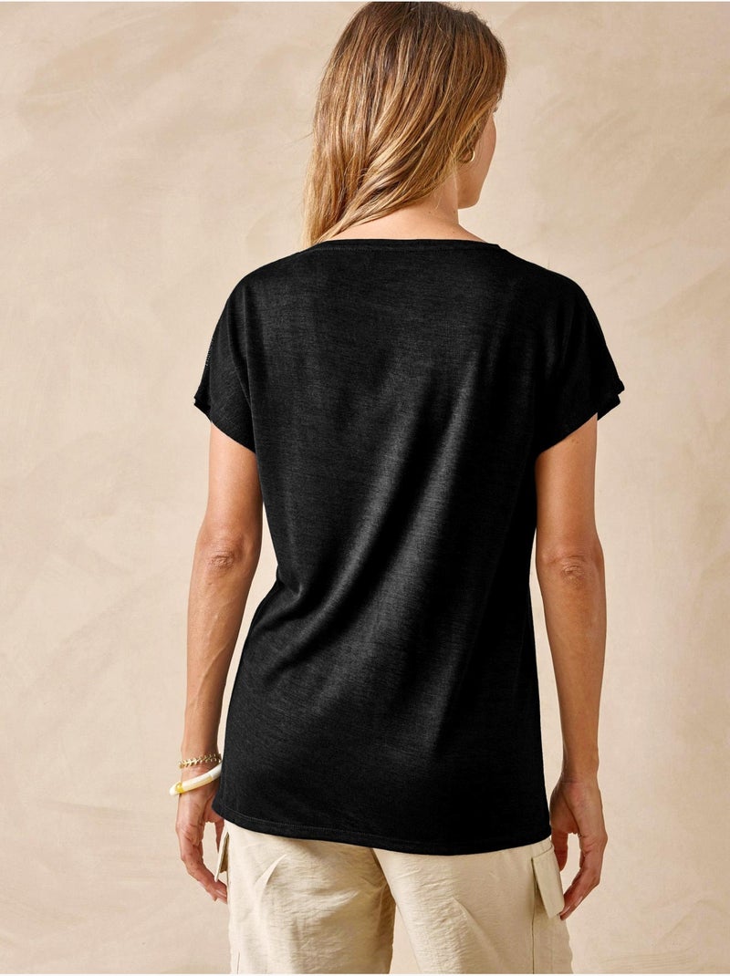 Tee-shirt avec strass manches T - DAXON Noir Noir - Kiabi