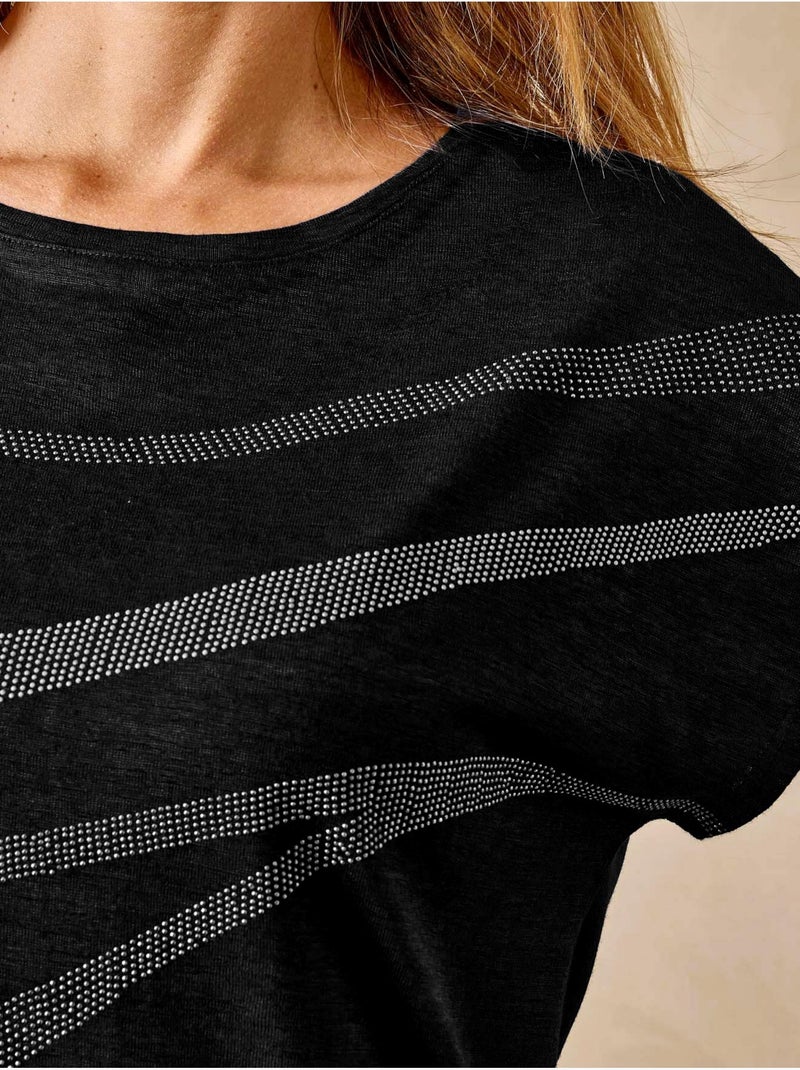 Tee-shirt avec strass manches T - DAXON Noir Noir - Kiabi