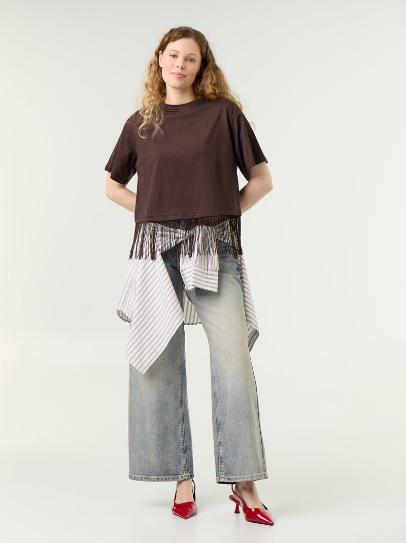 Tee-shirt basique à franges Marron - Kiabi