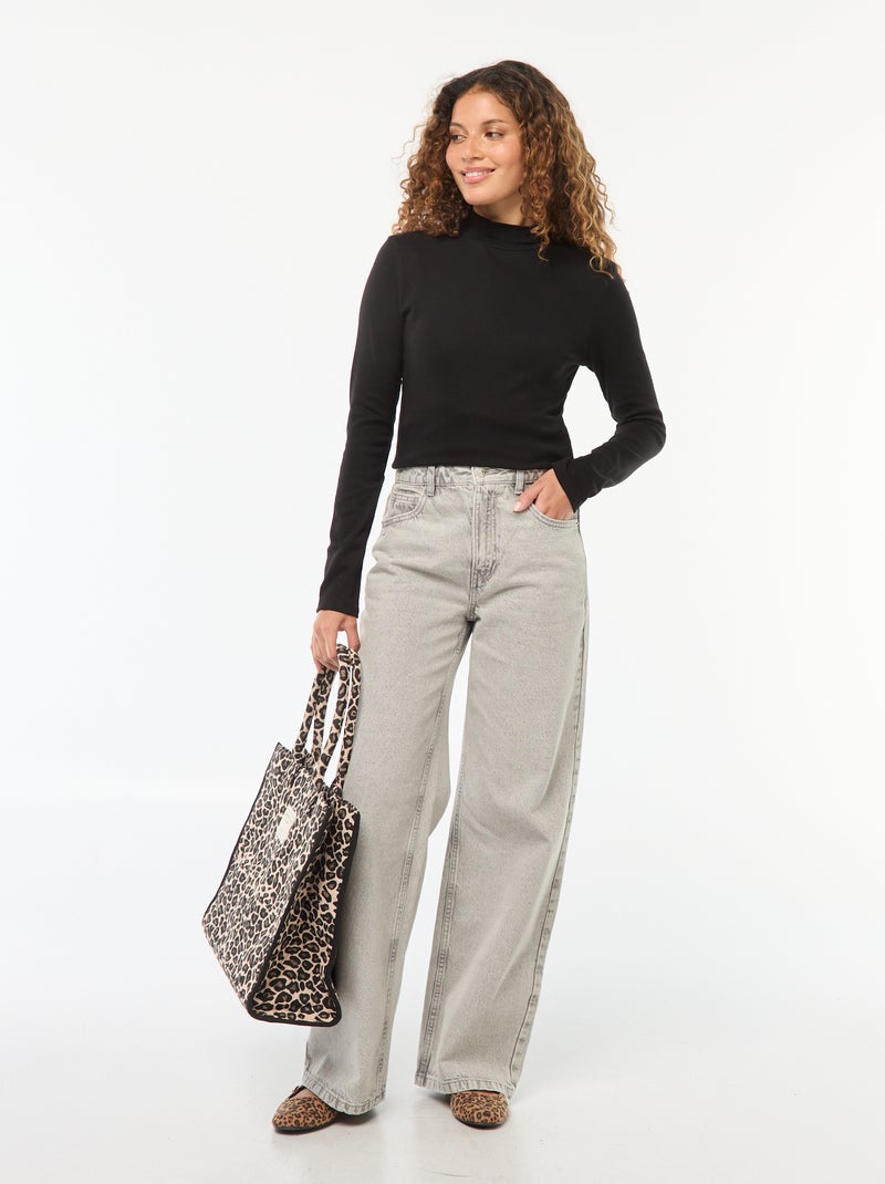 Tee-shirt basique col montant Noir - Kiabi