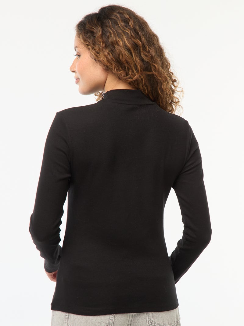 Tee-shirt basique col montant Noir - Kiabi