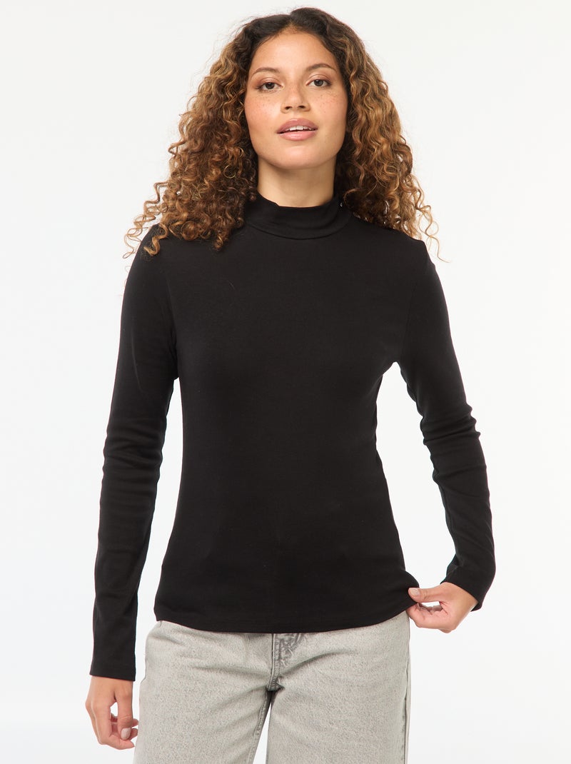 Tee-shirt basique col montant Noir - Kiabi