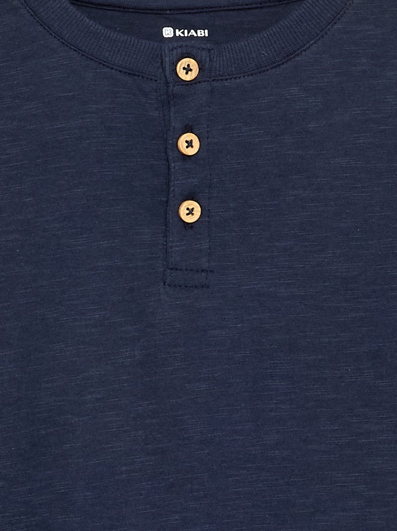 Tee-shirt basique col tunisien Bleu - Kiabi