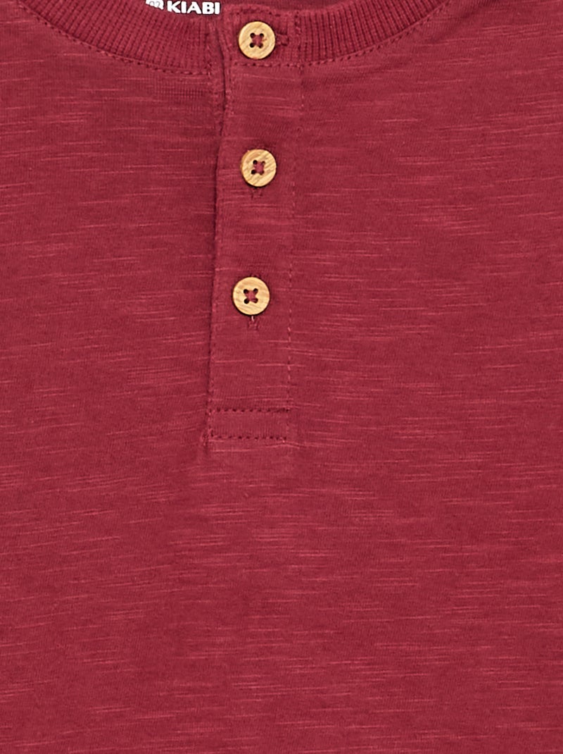 Tee-shirt basique col tunisien Rouge - Kiabi