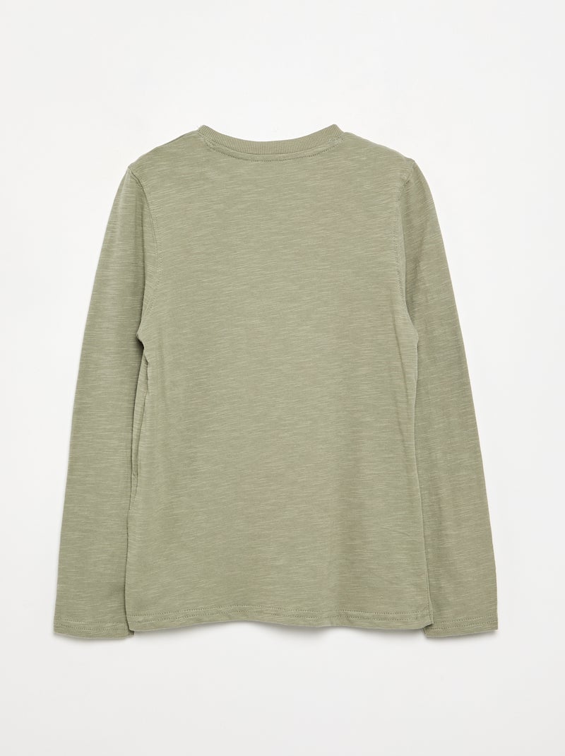 Tee-shirt basique col tunisien Vert - Kiabi