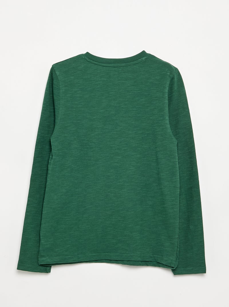 Tee-shirt basique col tunisien Vert - Kiabi