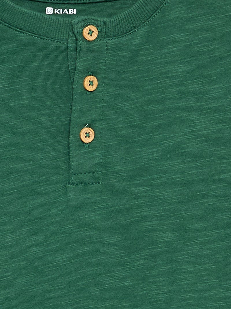 Tee-shirt basique col tunisien Vert - Kiabi