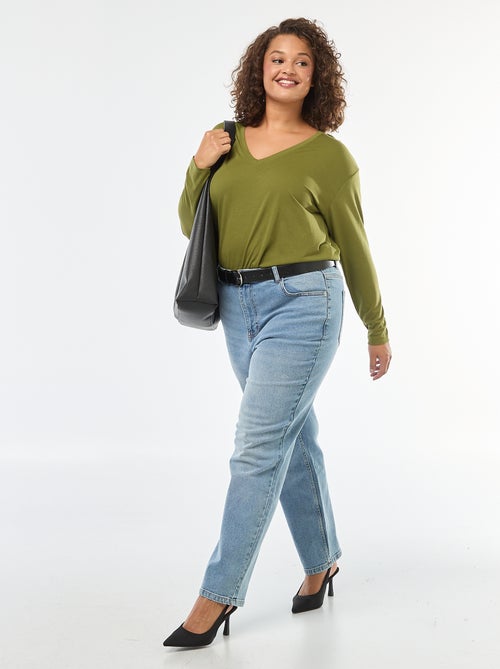 Tee-shirt basique col V et manches 3/4 - Kiabi