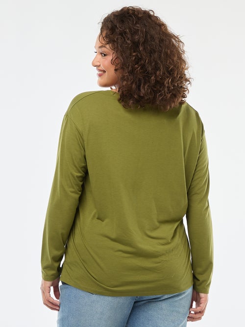 Tee-shirt basique col V et manches 3/4 - Kiabi