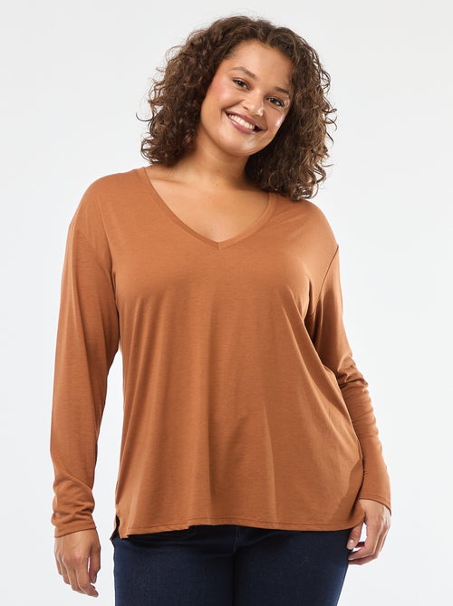 Tee-shirt basique col V et manches 3/4 - Kiabi