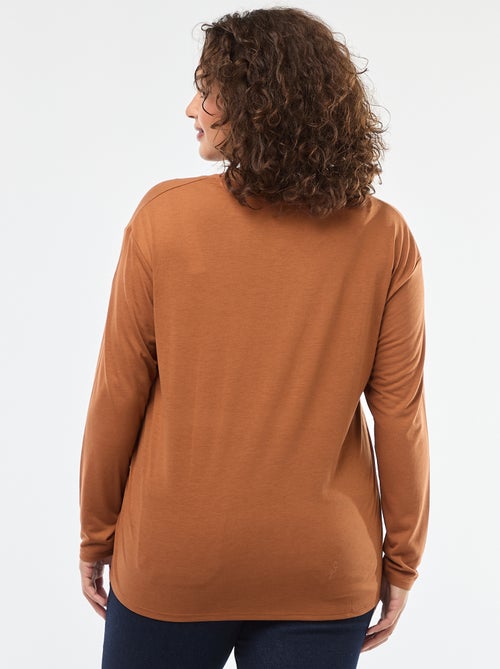 Tee-shirt basique col V et manches 3/4 - Kiabi