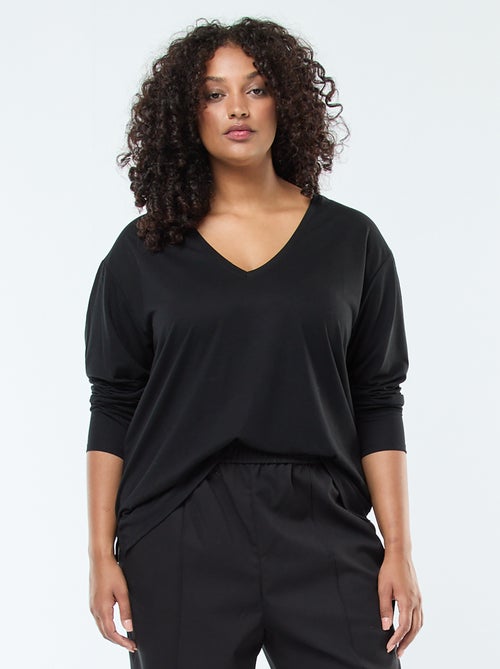 Tee-shirt basique col V et manches 3/4 - Kiabi