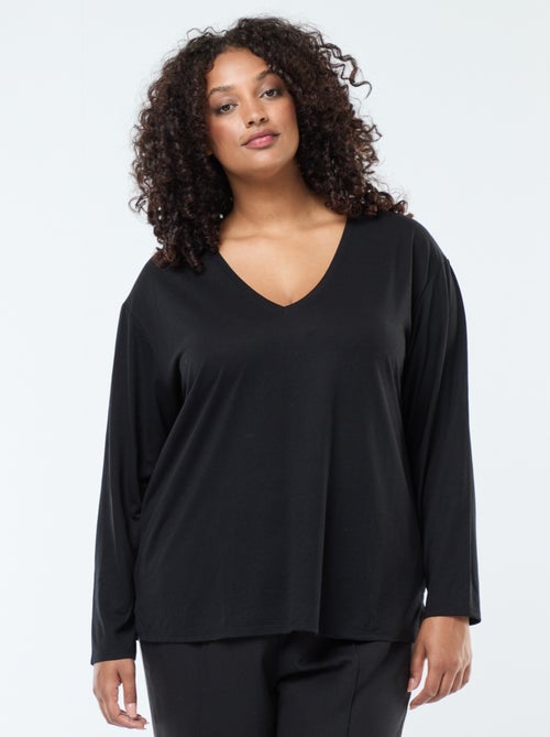 Tee-shirt basique col V et manches 3/4 - Kiabi