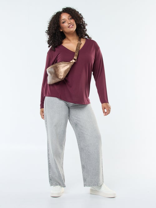 Tee-shirt basique col V et manches 3/4 - Kiabi