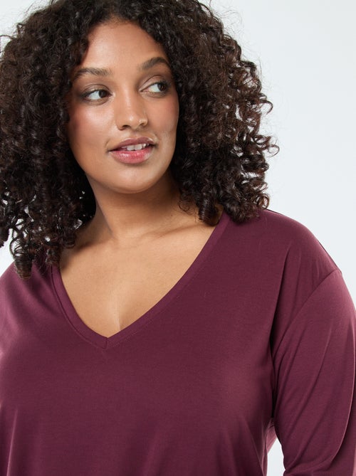 Tee-shirt basique col V et manches 3/4 - Kiabi