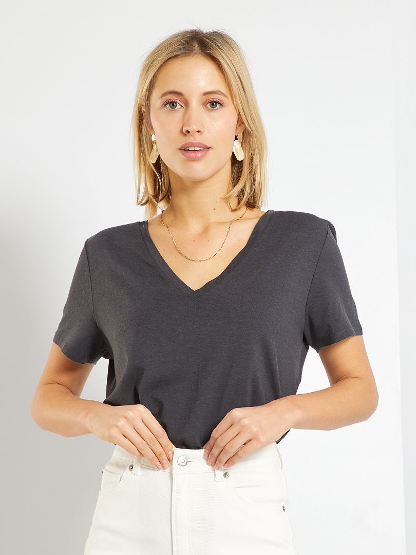 Tee-shirt basique couleur unie gris foncé - Kiabi